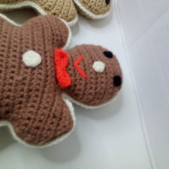 Handmade Gingerbread Man Plush Stuffed Christmas Holiday Brown Lot of 2 - Picture 6 of 13